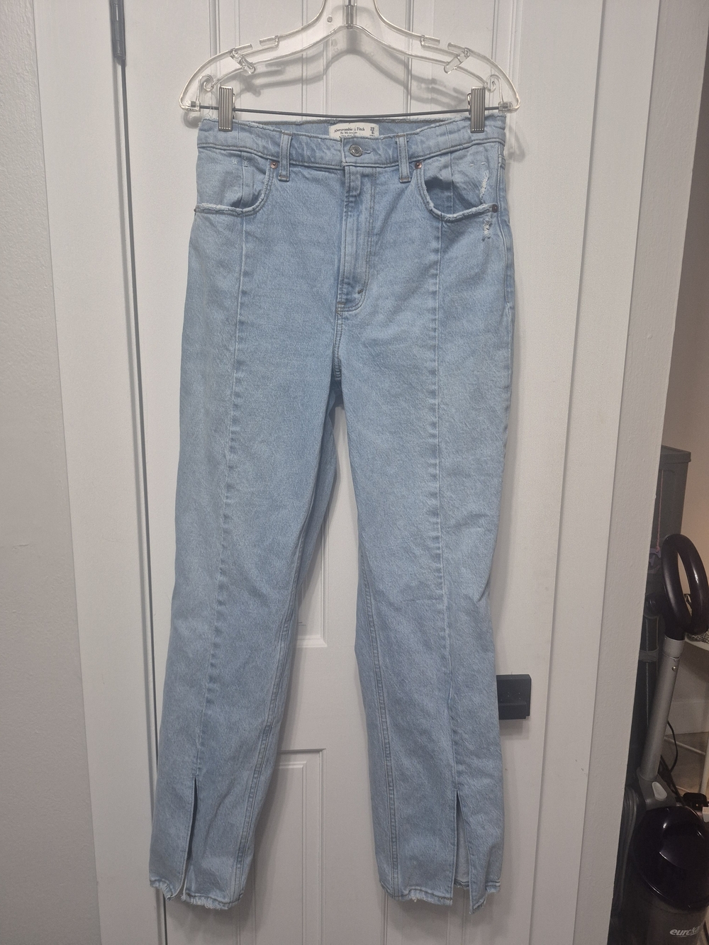 Abercrombie & Fitch Light Wash High-Rise Straight Jeans with Ankle Slits
